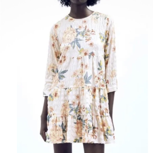 Zara Floral Print Dress Flounce Hem Size S Spring Vacation Victorian - Picture 1 of 5